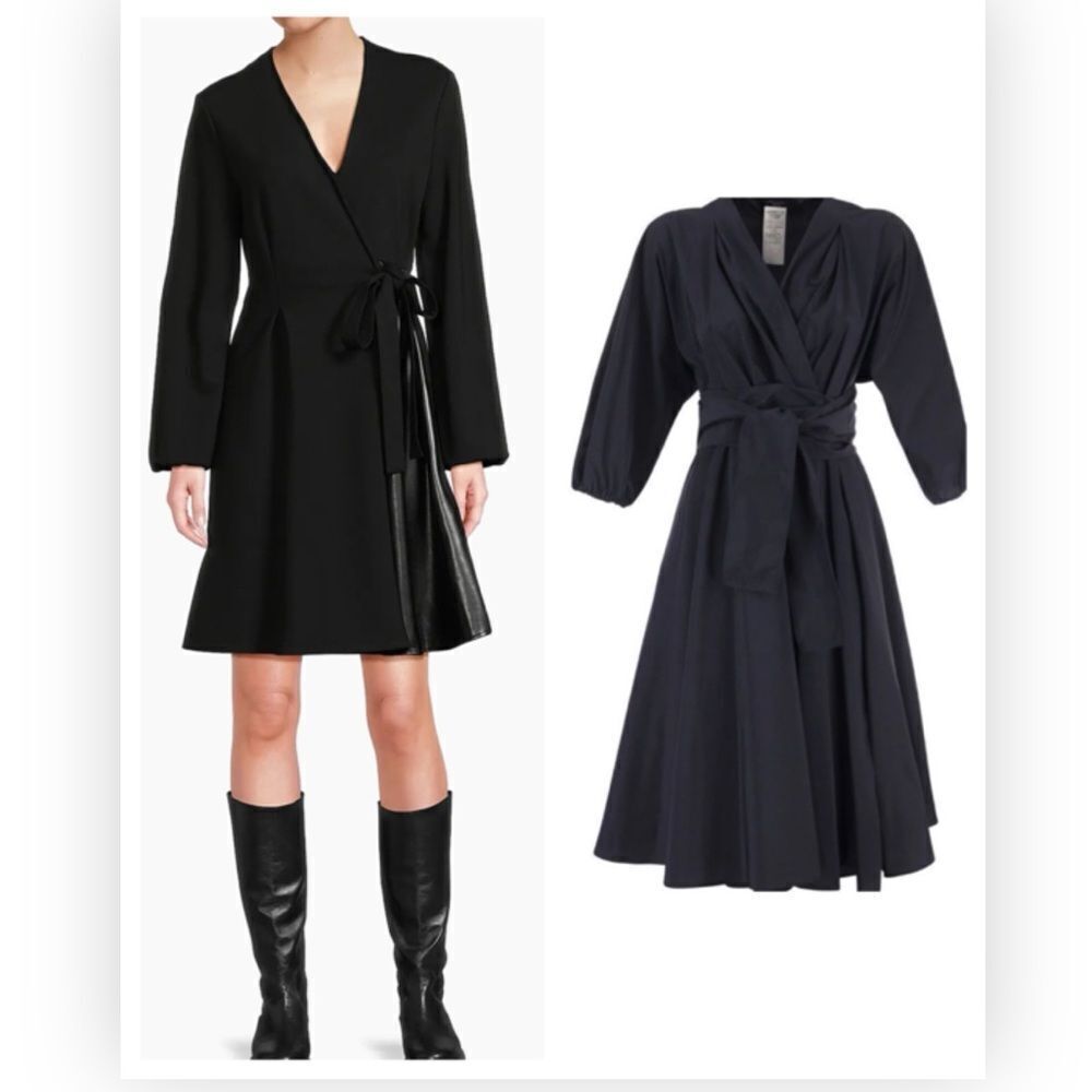 MaxMara Taffeta Wrap Dress V-Neck Belted Dress Black $595